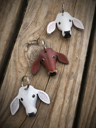 Hand Painted Brahma Cow Leather Keychain