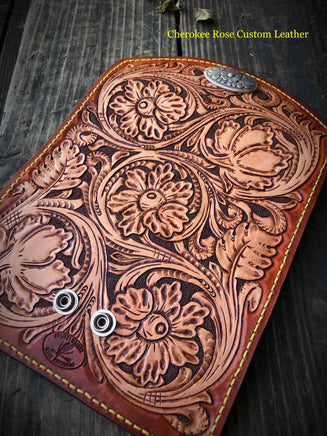 Sheridan Styled Carved Leather Ladies Clutch - Peyote Rose