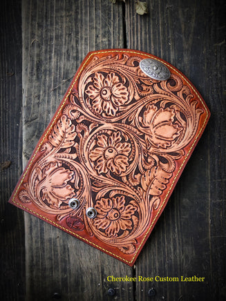Sheridan Styled Carved Leather Ladies Clutch - Peyote Rose