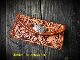 Sheridan Styled Carved Leather Ladies Clutch - Peyote Rose