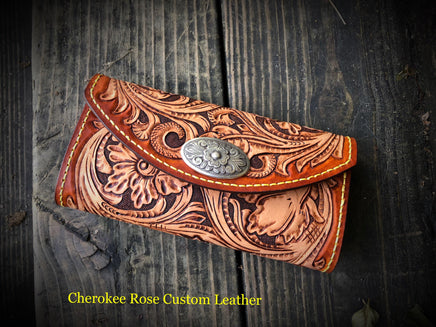 Sheridan Styled Carved Leather Ladies Clutch - Peyote Rose