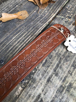 9 inch Geometric Wheat Stamped Leather Cuff - Peyote Rose