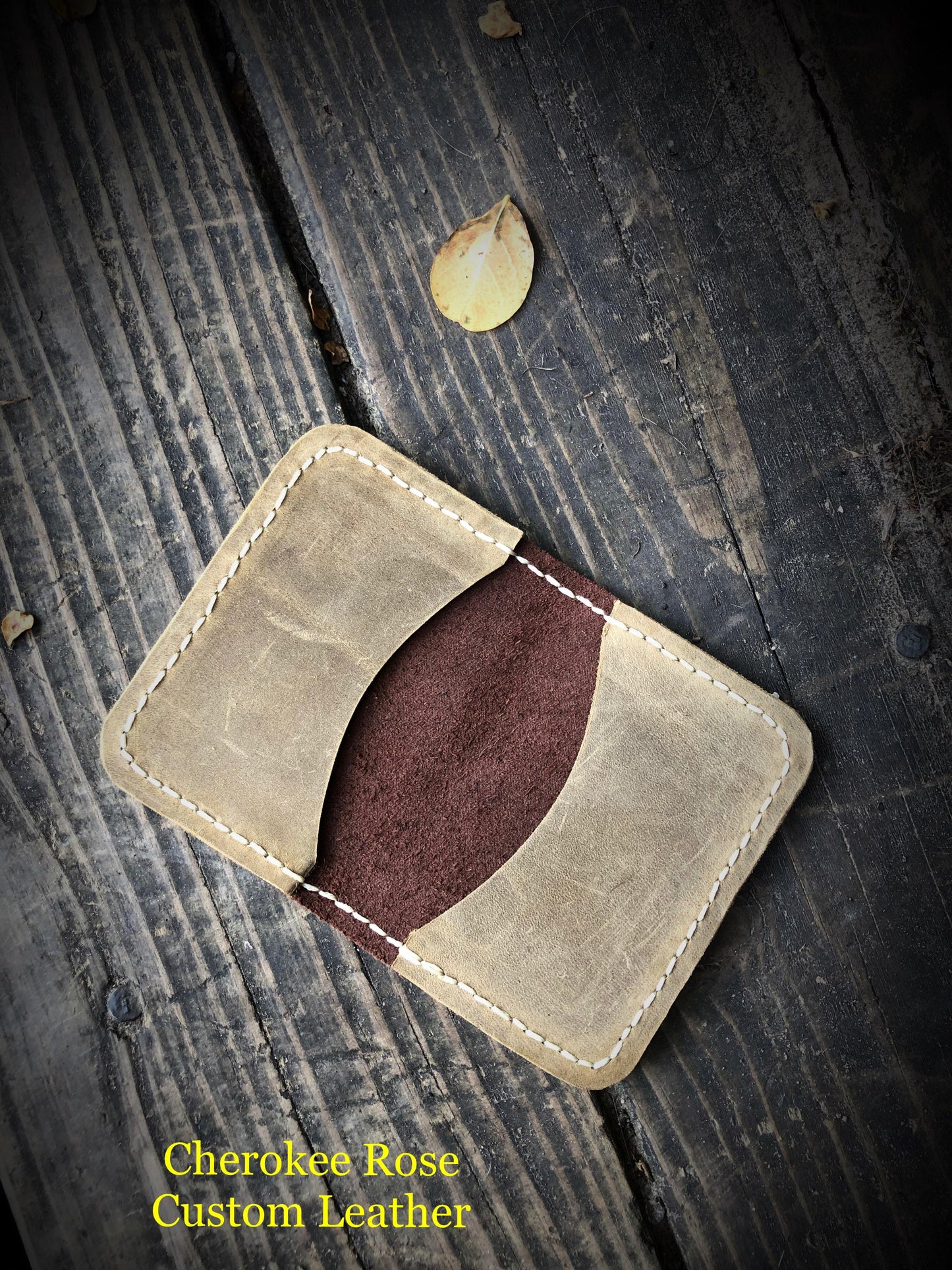 Two Tone Minimalist Leather Card Wallet - Peyote Rose