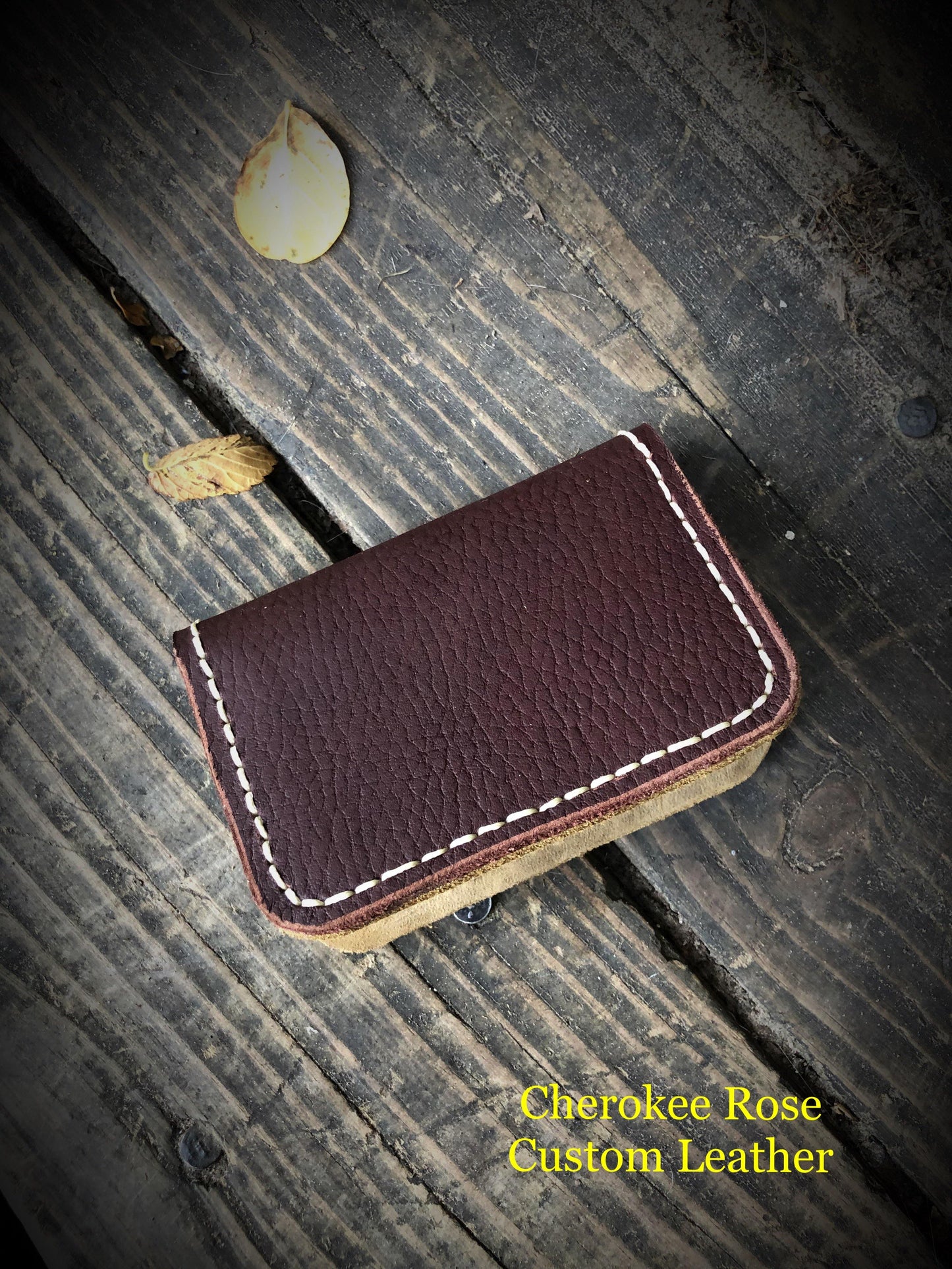 Two Tone Minimalist Leather Card Wallet - Peyote Rose