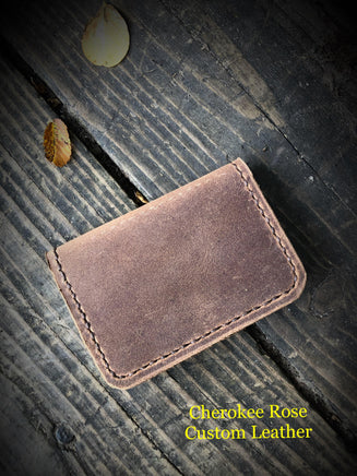 2 Tone Oil Tan Brown Leather Credit Card Wallet - Peyote Rose