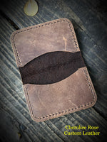 Minimalist Leather Card Wallet w/Brown Stitching - Peyote Rose