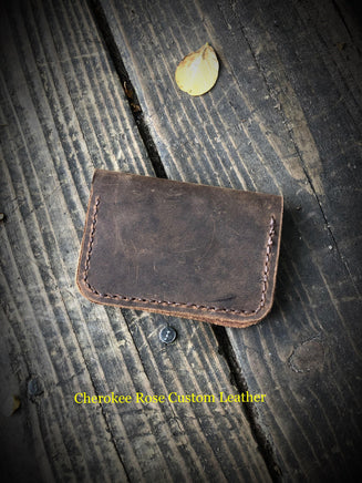 Minimalist Leather Card Wallet w/Brown Stitching - Peyote Rose