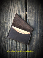 Dark Brown Natural Edge Leather Card Wallet - Peyote Rose