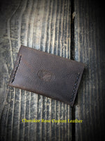Dark Brown Natural Edge Leather Card Wallet - Peyote Rose