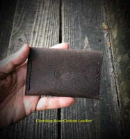 Dark Brown Natural Edge Leather Card Wallet - Peyote Rose