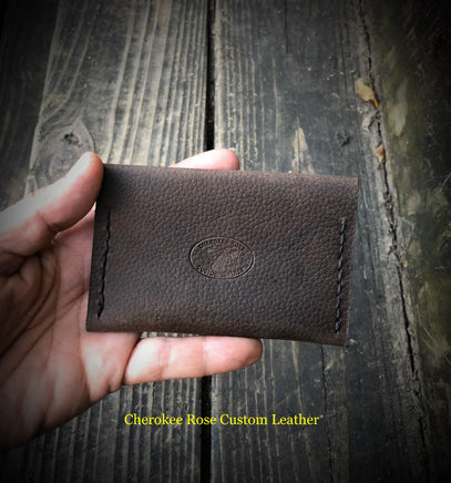 Dark Brown Natural Edge Leather Card Wallet - Peyote Rose