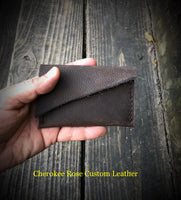 Dark Brown Natural Edge Leather Card Wallet - Peyote Rose
