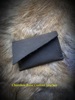 Dark Brown Natural Edge Leather Card Wallet - Peyote Rose