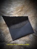 Dark Brown Natural Edge Leather Card Wallet - Peyote Rose