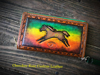 One of a Kind Handpainted Clutch Wallet Zuni Bear & War Pony - Peyote Rose