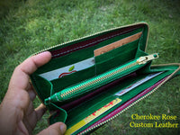 One of a Kind Handpainted Clutch Wallet Zuni Bear & War Pony - Peyote Rose