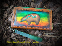 One of a Kind Handpainted Clutch Wallet Zuni Bear & War Pony - Peyote Rose