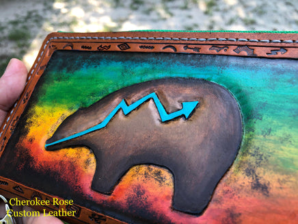 One of a Kind Handpainted Clutch Wallet Zuni Bear & War Pony - Peyote Rose