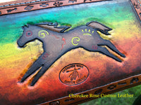 One of a Kind Handpainted Clutch Wallet Zuni Bear & War Pony - Peyote Rose