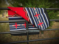 32" x 64" Red and Navy Blue Cross Southwestern Rug
