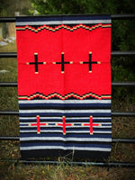 32" x 64" Red and Navy Blue Cross Southwestern Rug