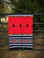 32" x 64" Red and Navy Blue Cross Southwestern Rug