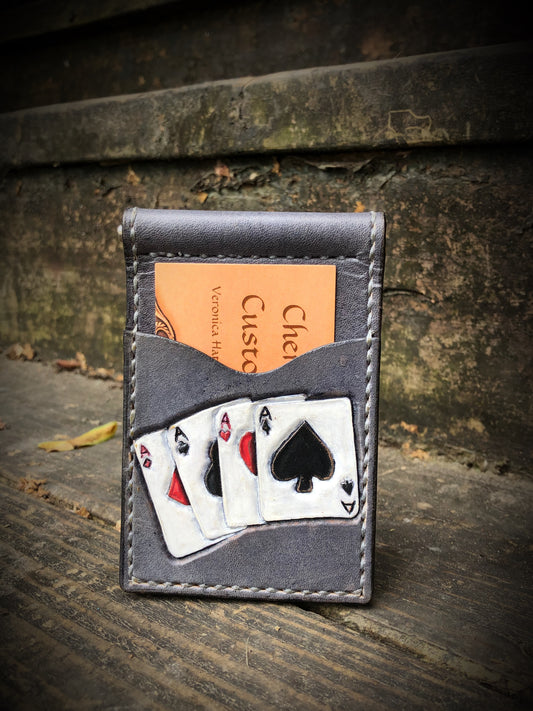 Custom Leather Money Clip Wallet with Exterior Card Pockets