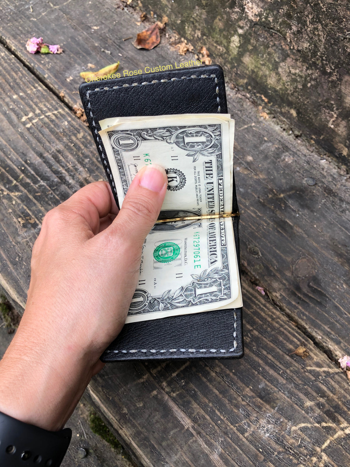 Custom Leather Money Clip Wallet with Exterior Card Pockets