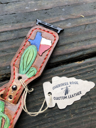 42/44mm Painted Texas & Cactus Apple Watch Band - Peyote Rose