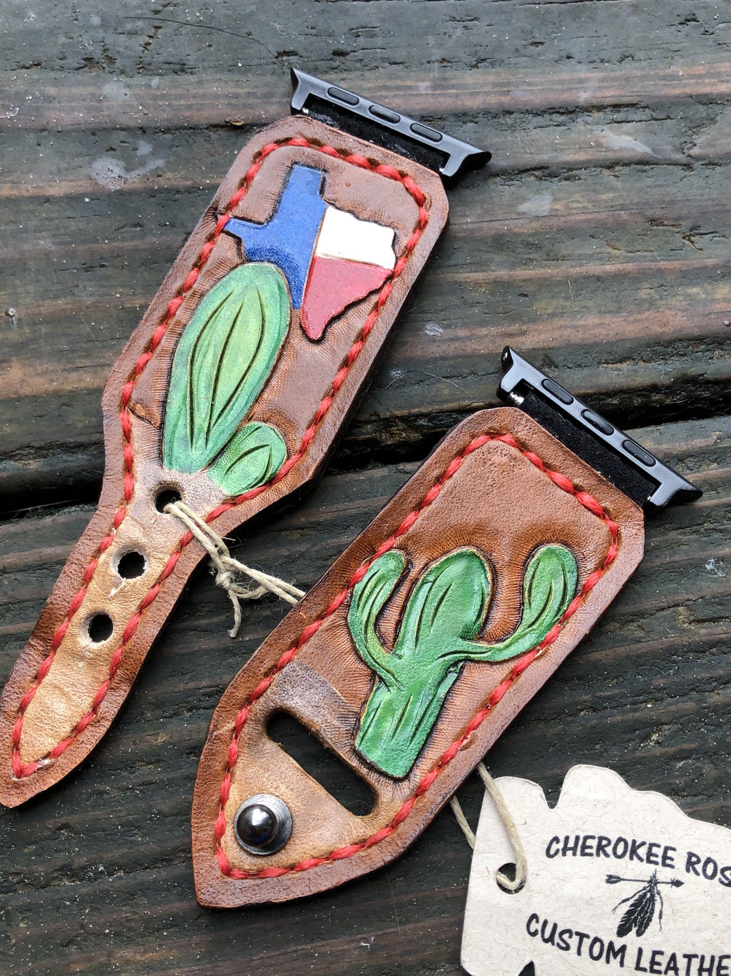 42/44mm Painted Texas & Cactus Apple Watch Band - Peyote Rose