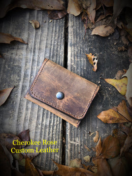 Rustic Brown Oil Tanned Single Snap Minimalist Wallet