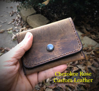 Rustic Brown Oil Tanned Single Snap Minimalist Wallet
