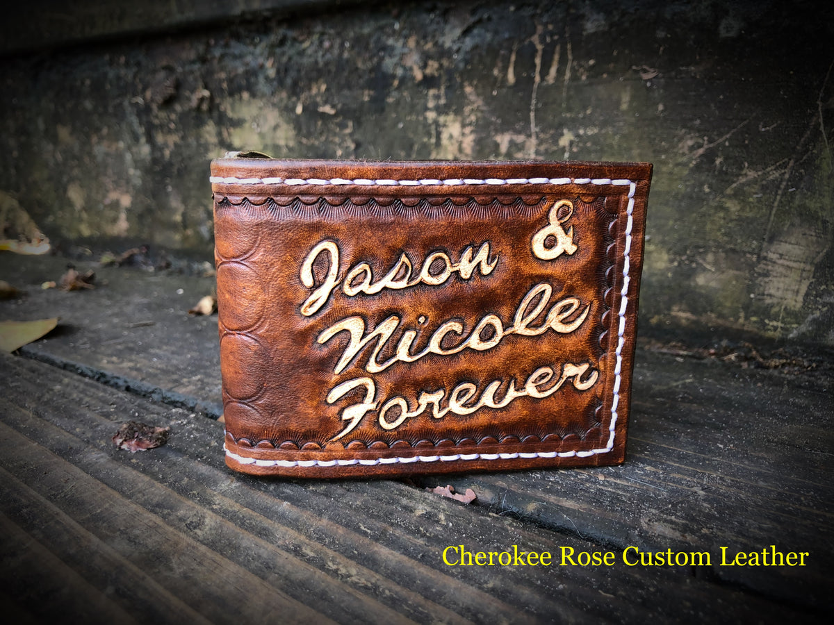 Custom Tooled Leather Money Clip Wallet with Interior Pockets
