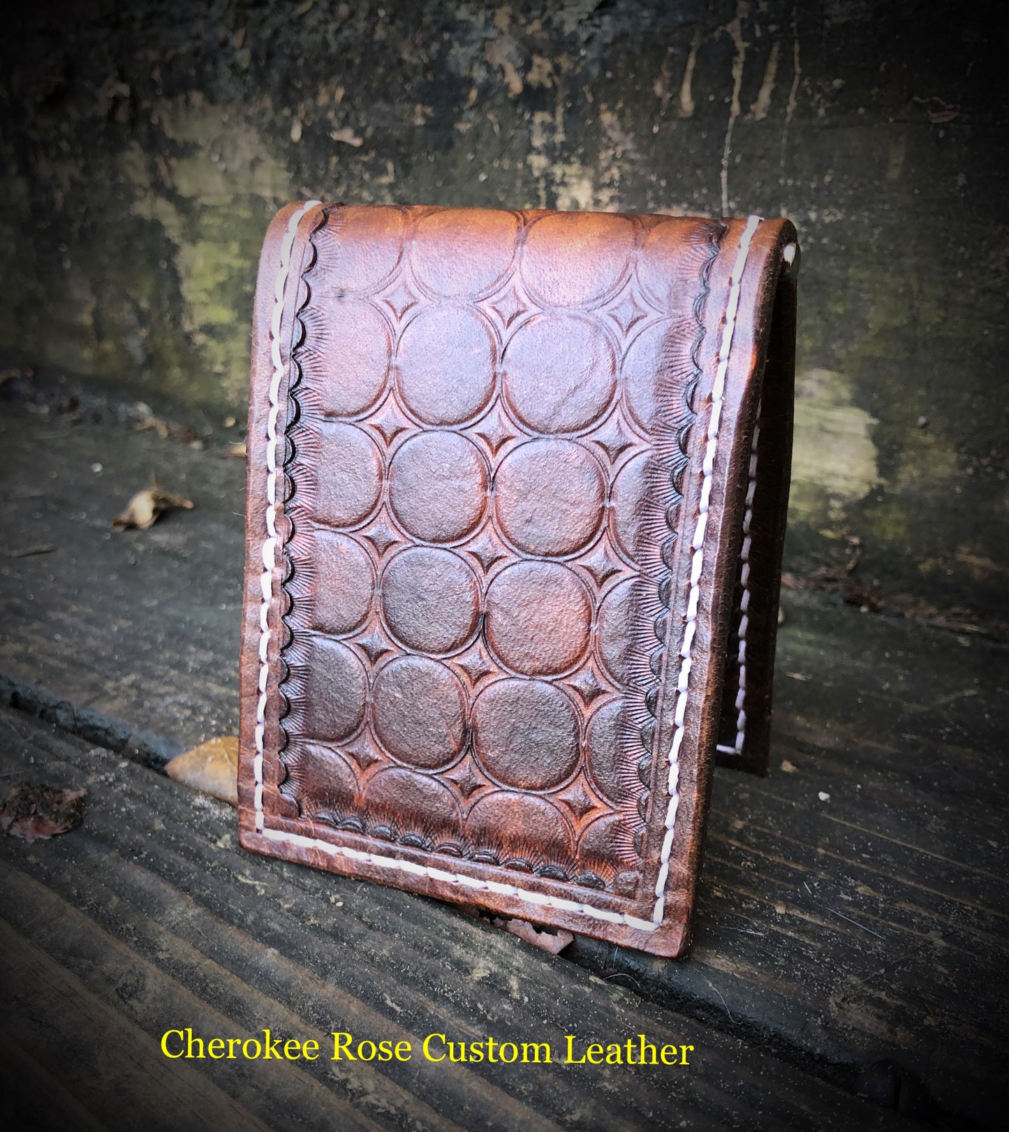 Custom Tooled Leather Money Clip Wallet with Interior Pockets