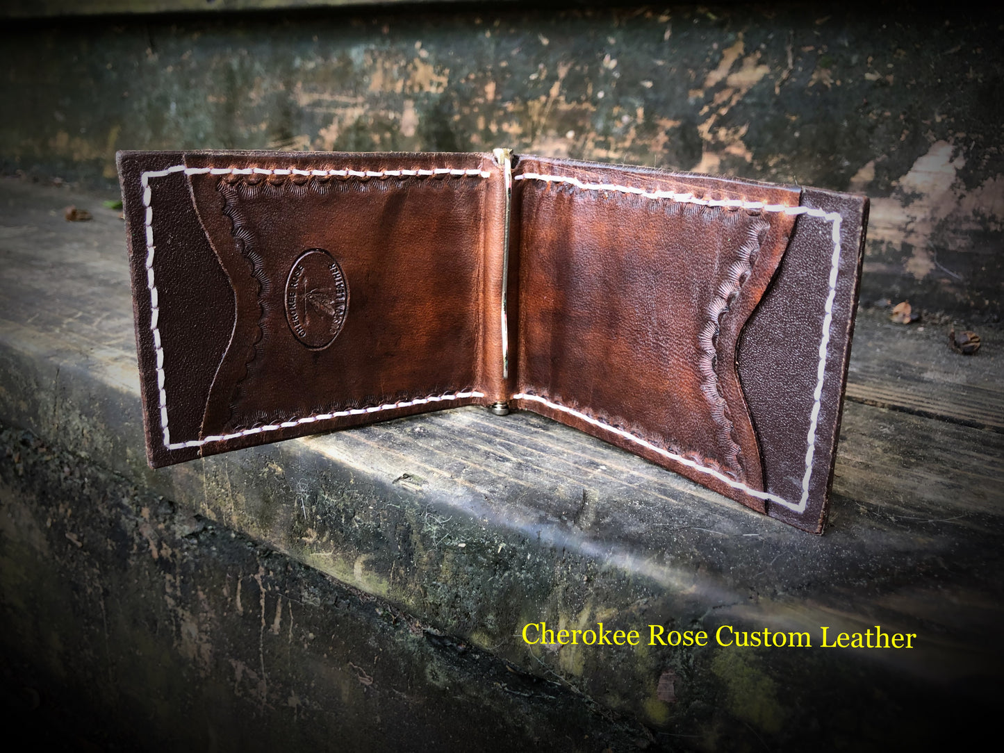 Custom Tooled Leather Money Clip Wallet with Interior Pockets