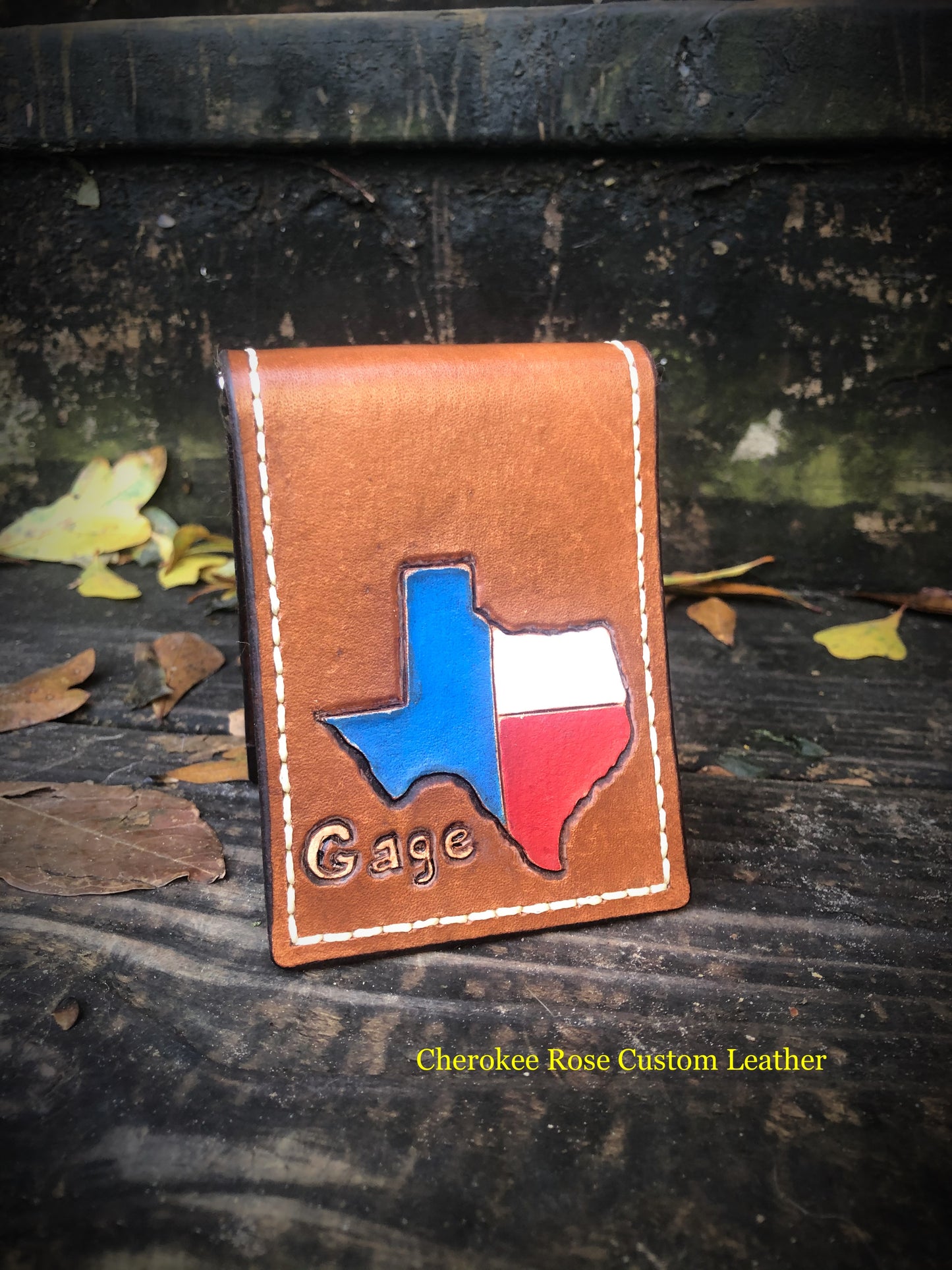 Custom Tooled Leather Money Clip Wallet with Interior Pockets
