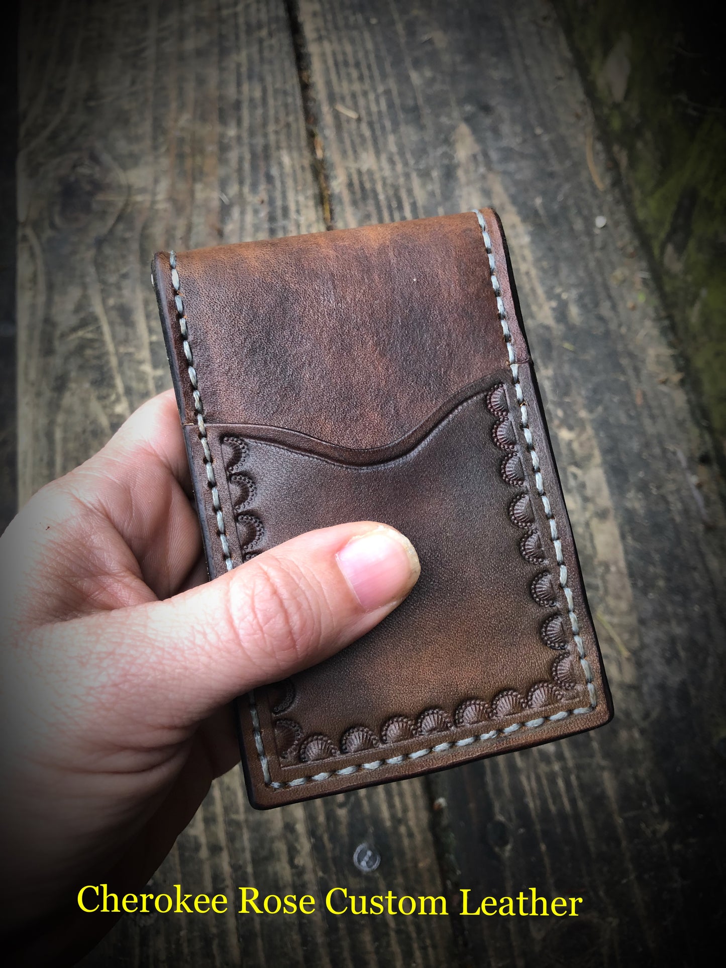 Custom Tooled Leather Money Clip Wallet with Interior Pockets