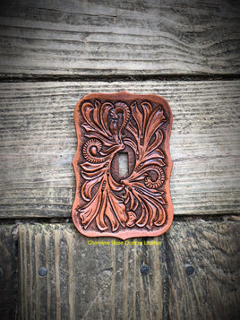Medium Tan Single Leather Switch Plate Cover - Peyote Rose