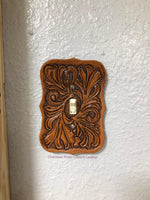 Medium Tan Single Leather Switch Plate Cover - Peyote Rose