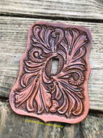 Medium Tan Single Leather Switch Plate Cover - Peyote Rose