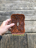 Medium Tan Single Leather Switch Plate Cover - Peyote Rose