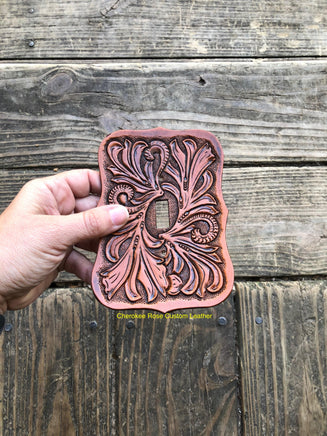 Medium Tan Single Leather Switch Plate Cover - Peyote Rose