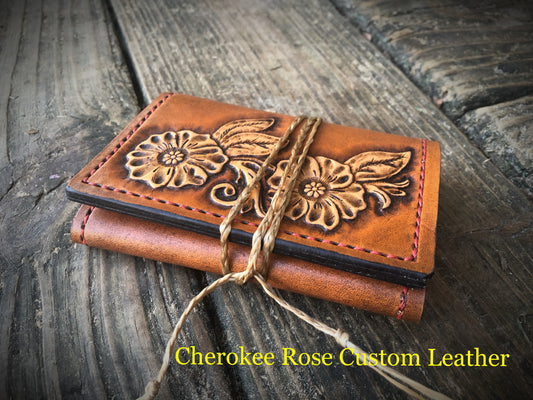 Custom Handmade Carved Leather Trifold Wallet | Personalized Men's Wallet