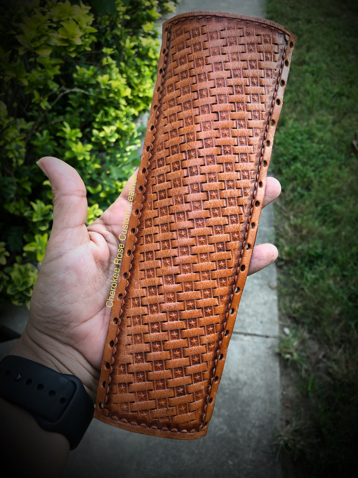 Custom Order~ Texas Star Basketweave Leather Show Stick Wrap