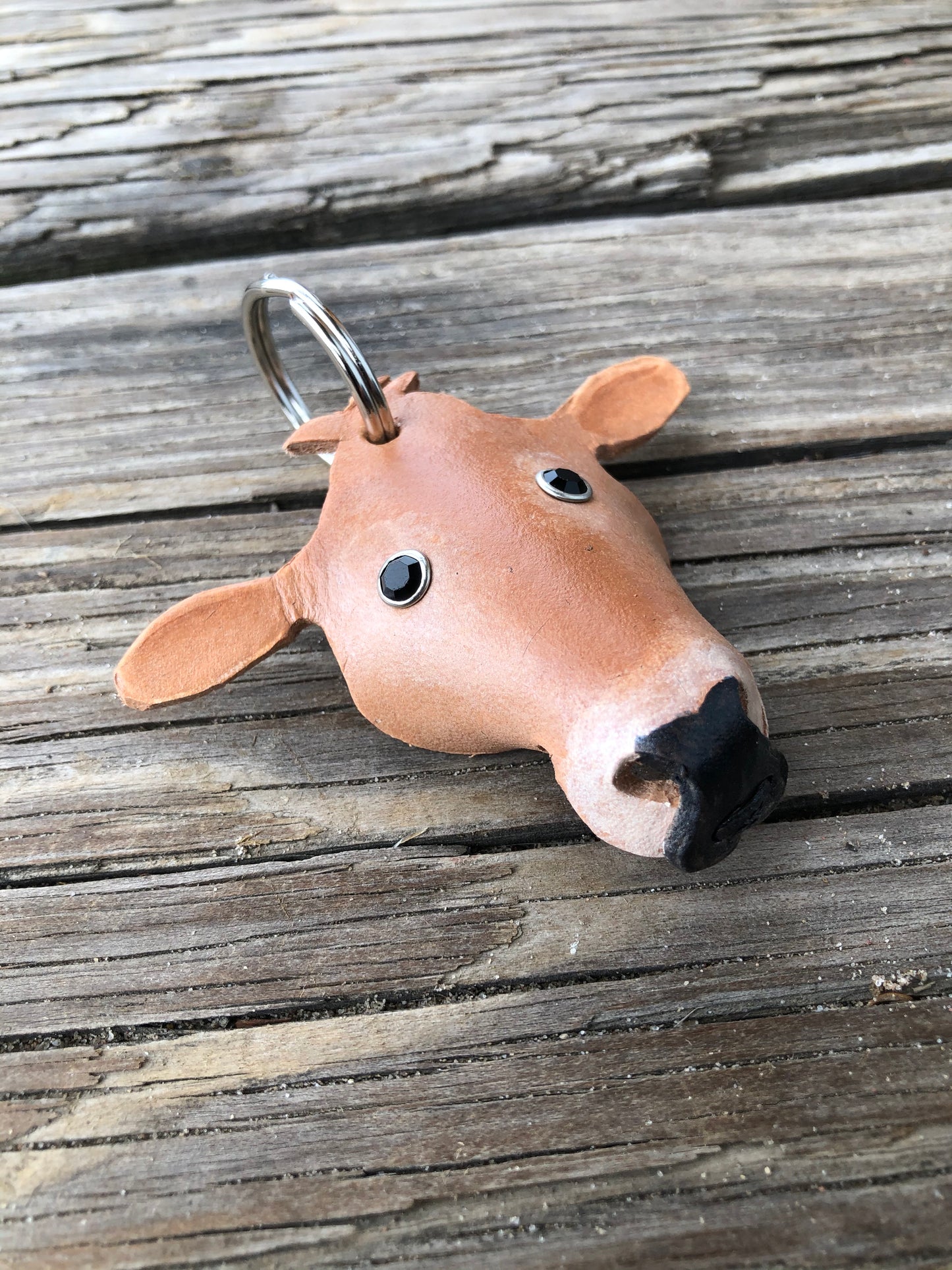 Hand Painted Jersey Cow Leather Keychain