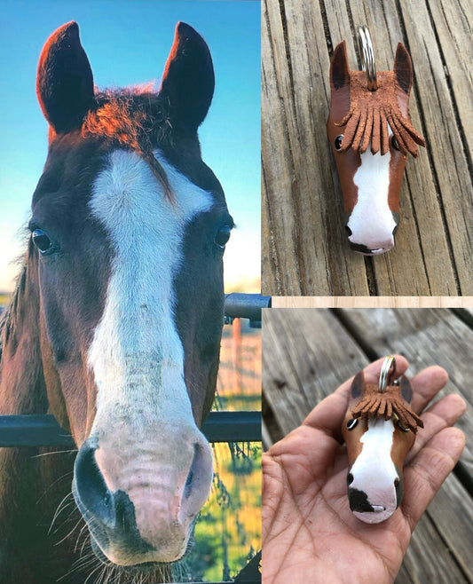 Custom Order~ Hand Painted 3D Horse Head Leather Keychain
