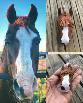 Custom Order~ Hand Painted 3D Horse Head Leather Keychain
