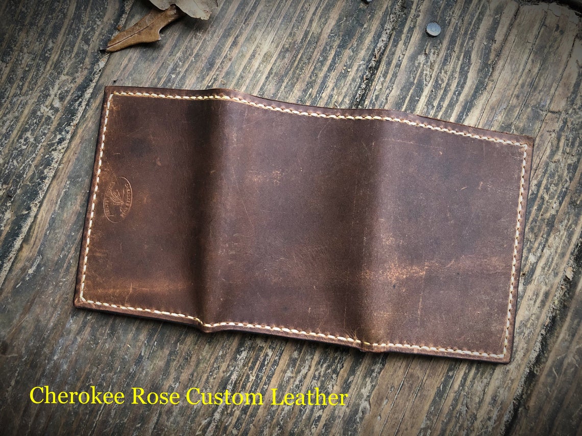 Handmade Oil Tanned Leather Trifold Wallet | Custom Men's Wallet