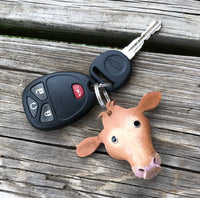 Hand Painted Limousin Cow Leather Keychain