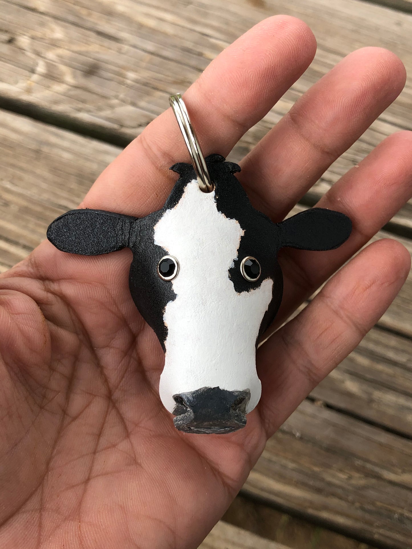 Hand Painted Simmental Cow Leather Keychain